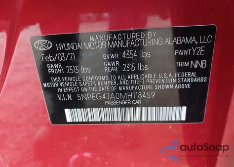 2021 Hyundai Sonata Se from USA, damaged, VIN 5NPEG4JA0MH118459